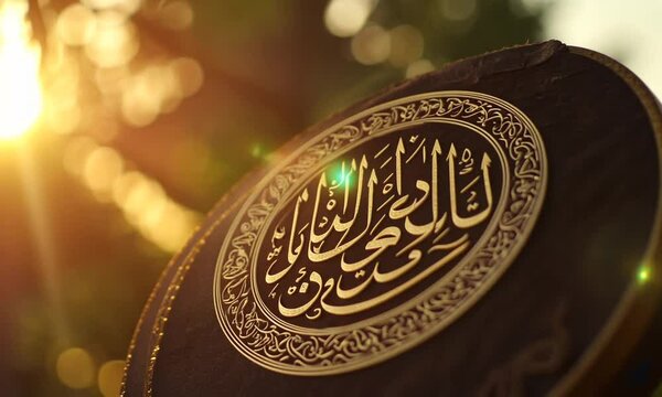 Sunlit Arabic Calligraphy on Dark Fabric, Likely Islamic Verse