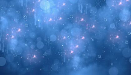 Fototapeta premium Abstract Blue Winter Background with Snowflakes and Bubbles
