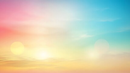 Obraz premium Colorful pastel sunrise sky with soft clouds and lens flares.