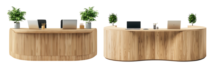A modern reception desk, isolated on a transparent background.