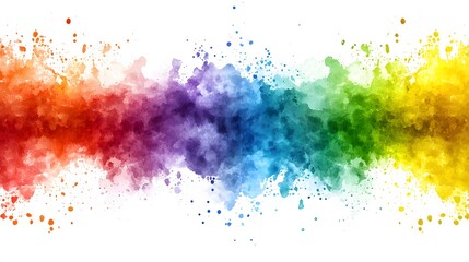 Colorful watercolor splash banner, rainbow spectrum, vibrant paint splatters isolated on white background.