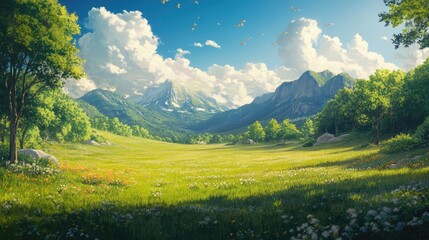 Obraz premium painted Anime Nature Environment Background. High quality illustration