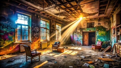 Silent screams echo in dark, decaying urban ruins; abandoned buildings whisper forgotten stories.