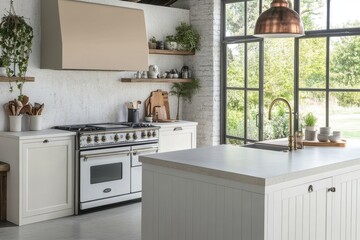 Modern Farmhouse Kitchen With Range And Island