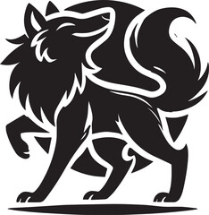 A playful wolf silhouette with a tilted head black vector