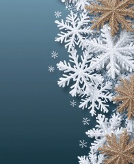 Snowflake Winter Background with Gold Accents