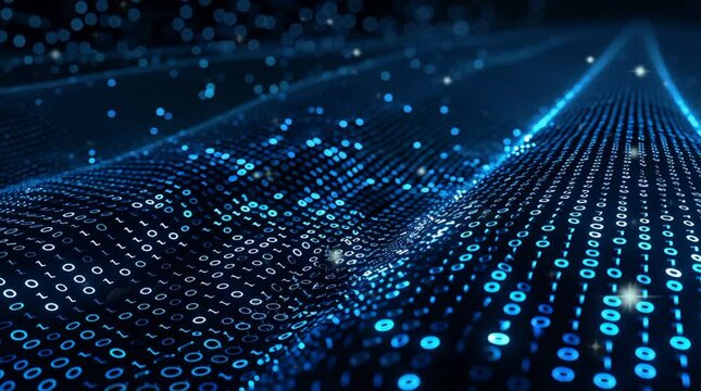Abstract blue digital binary code matrix texture background, representation technology computer cyberspace internet digital data network programming communication coding concept