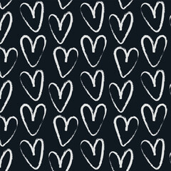 Seamless heart pattern. Hand drawn ink brush
