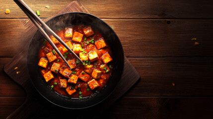 Steaming teriyaki tofu stir fry with vibrant vegetables