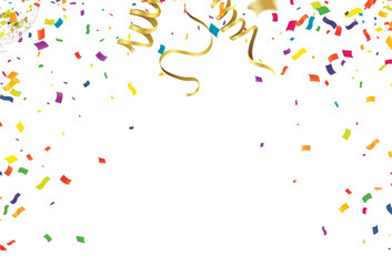 Celebration background with confetti and ribbons. Vector illustration.