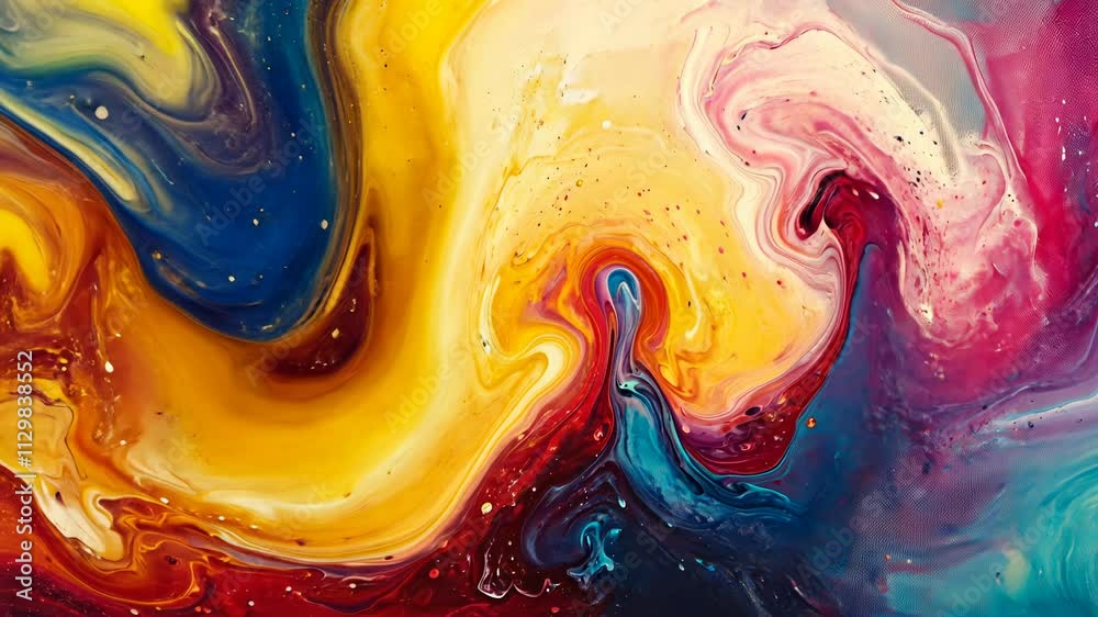 Poster abstract fluid art with vibrant colors and swirling patterns, creative expression concept