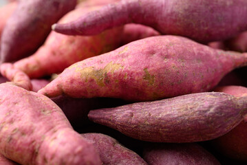 Sweet potatoes from local farmer market, texture background