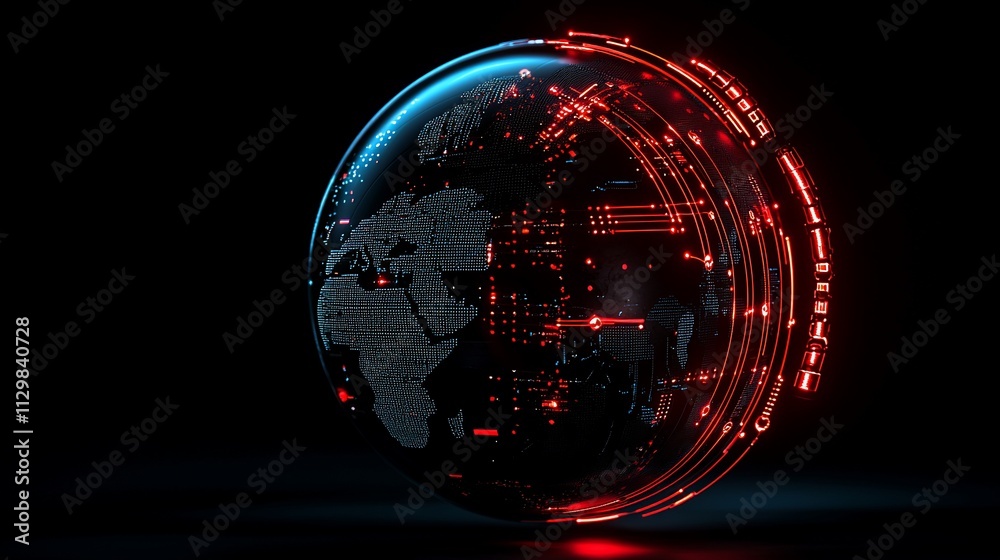 Canvas Prints futuristic glowing earth globe with digital data streams.