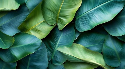 Obraz premium Lush green tropical leaves background texture.