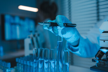 lab, scientist working on scientific equipment in modern laboratory, International team of scientists working together in medical laboratory doing research on chemicals and bacteria