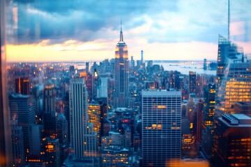 Fototapeta premium soft focus view of city skyline from high rise corporate office 
