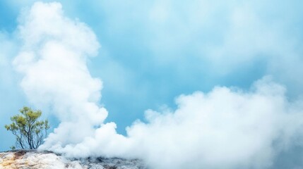 Fototapeta premium Natural Landscape with Blue Sky and Cloudy Steam Rising