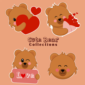 Valentine's day cute tedy bear collection, Flat valentine's day stickers collection