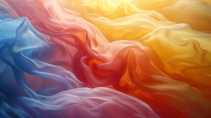 Obraz premium Abstract colorful fabric texture with flowing waves and folds, illuminated by sunlight.