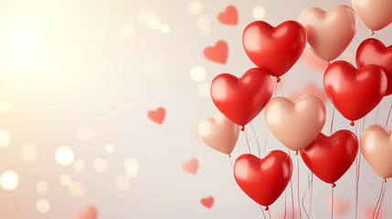 Heart-shaped balloons float gently in the air, celebrating romance on Valentine's Day
