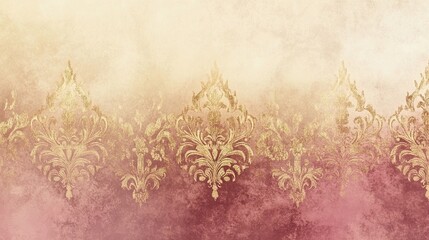 Gold Damask Pattern on a Dusty Rose and Beige Textured Background