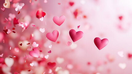 Obraz premium Heart-shaped confetti falling softly to celebrate Valentine's Day in a festive atmosphere