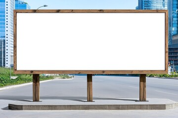 Obraz premium Blank billboard display in urban environment city street advertising space modern architecture wide-angle view marketing opportunity