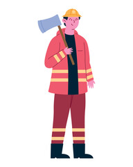 firefighter with axe tool
