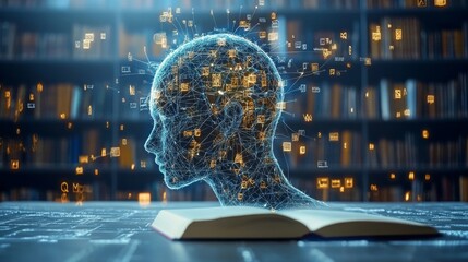 Exploring AI-driven personalized learning in a futuristic library setting with engaging visuals