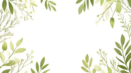 Obraz premium Green leaves frame on white background, nature border.