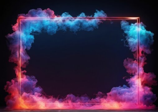 Neon Smoke Frame: Vibrant Clouds with Modern Glow Design. On Dark Backround
For event posters, party invitations, or modern decor.
 Summer and exotic theme or digital banner
