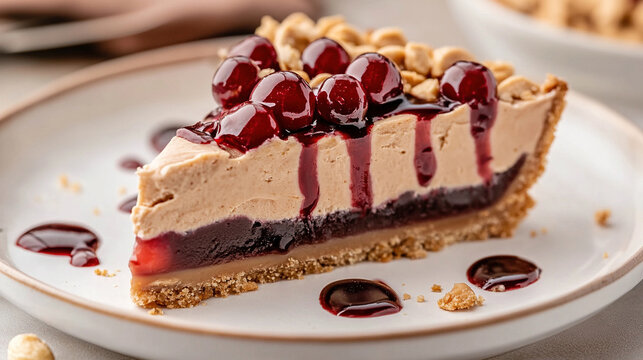 Slice of peanut butter jelly pie with berries on top