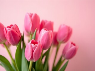 AI generated Banner Vibrant pink tulips bouquet, perfect Mother's Day background, ideal for greeting cards and spring promotions