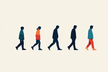 Silhouetted figures stroll in a line, diverse and united, a journey of unity