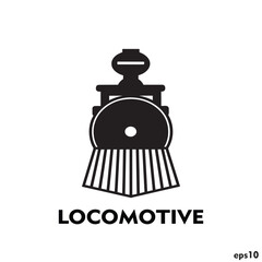 simple icon logo of an ancient train front view on a white background
