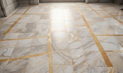 Dense patches of yellowing grout on a marble floor , stains, mold, dirt