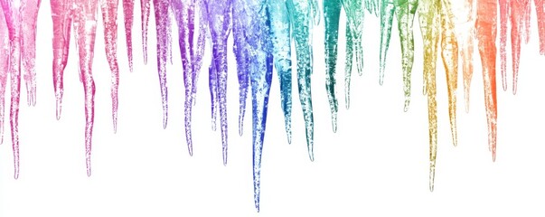 Crystal Rainbow: Hyper-Realistic Icicles Reflecting Spectrum of Colors on White Background