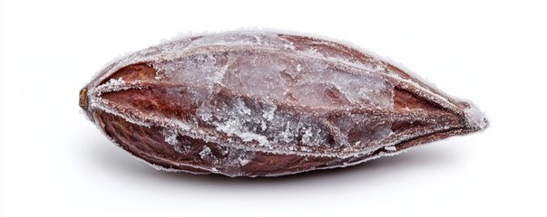 Obraz premium Icy Cocoa Bean Pod: Detailed Macro Shot of Frost-Covered Cacao Pod, Natural Texture, White Background