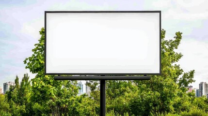 Billboard advertising opportunity urban park empty display cityscape outdoor marketing potential with nature backdrop