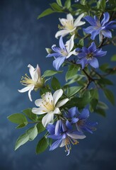 Fragrant flowers on a blue honeysuckle branch, honeysuckle flowers,