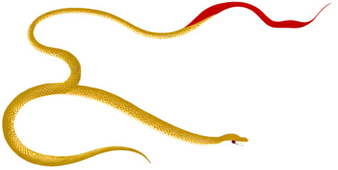 Elegant Snake Illustration in Gold and Red Colors for 2025 year