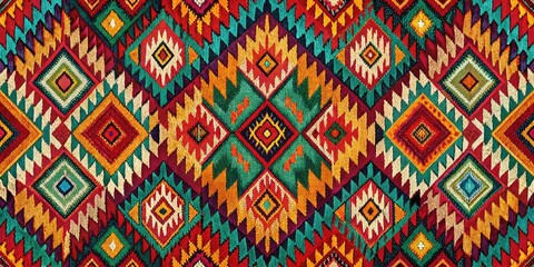 Surreal ikat's Aztec embroidery: geometric ethnic textile design for fabric.