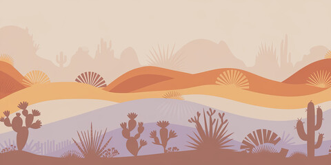 Desert Landscape Southwestern Cactus Agave Sunset Hues Abstract Art