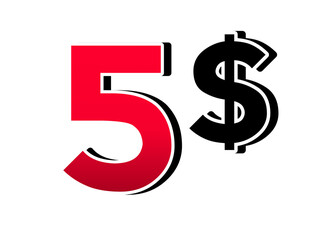 5 five dollars sign symbol price tag  for store shop business concept graphic element