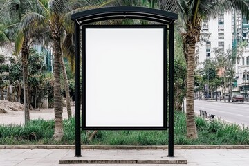 Urban blank billboard installation city park advertising space lush greenery ground level visual communication strategy