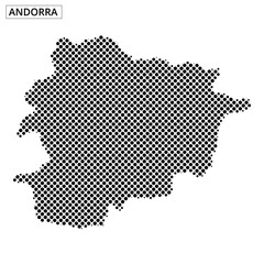 Map outline of Andorra displayed in a pixelated style representing its borders