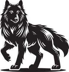 A protective wolf silhouette with guarded stance black vector