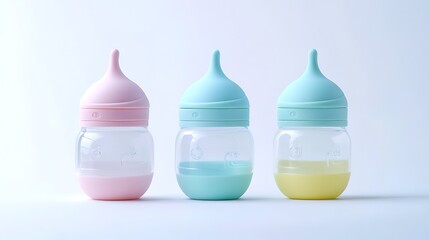  Simple baby bottle in a clean minimalist design on a white background, featuring soft curves and neutral tones, symbolizing infant care and nourishment.
