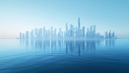 Fototapeta premium 3D rendering of a blue cityscape with buildings and roads on the horizon