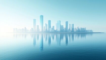 Fototapeta premium 3D rendering of a blue cityscape with buildings and roads on the horizon